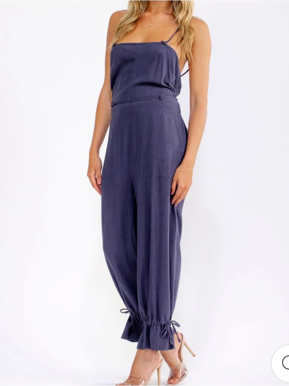 Boho NWT WOMEN'S SLEEVELESS SQUARE NECK FRONT POCKETS OPEN BACK JUMPSUIT S-M-L